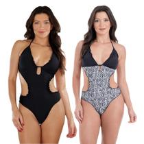 Kit 2 Maiôs Estampado e Liso Engana Mamãe Bojo Moda Verão Praia Piscina Mulher Elegante