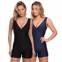 Kit 2 Maiôs Macaquinho Decote Natação Hidroginástica Feminino Premium