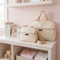 Kit 2 Mala Saida Maternidade Bebe Bege Menina Menino Bolsa Reforçada Alça Ombro Bolso Passeio Viagem