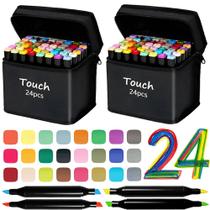 Kit 2 Malas de 24 Canetinhas Profissionais Duas Pontas Pintura Desenho Arte Caligrafia Kit 2 Malas de 24 Canetinhas Profissionais Duas Pontas Pintura Desenho Arte Caligrafia