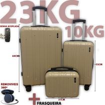 Kit 2 Malas de viagem 23kg e 10kg ABS conjunto bordo + despacho com roda dupla 360