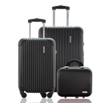 Kit 2 Malas Viagem Bordo 10kg e Média Despachada 23kg Rígida Rodas 360º mais Frasqueira Gladiador A2PM