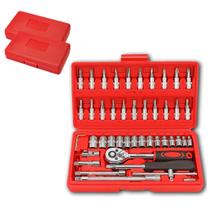 Kit 2 Maletas De Ferramentas 46 Peças Hai Brasil Com Chave Catraca Soquetes Extensores Oficinas