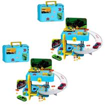 kit 2 maletas policial pista de carrinho brinquedo infantil para menino facil de montar presente