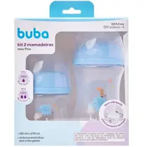 Kit 2 Mamadeira EASY FLOW Elefante Azul 120ML e 270ML Anticolica Buba Kit 2 Mamadeira EASY FLOW Elefante Azul 120ML e 270ML Anticolica Buba