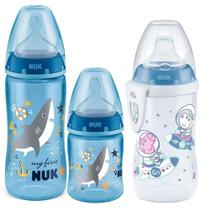 Kit 2 Mamadeira My First Azul + Copo Active 300ml Peppa Nuk