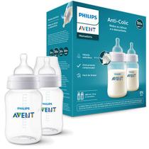 kit 2 Mamadeiras Avent Classica Anticólica 260ml 1m+ Transparente Philips Avent