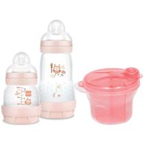 Kit 2 Mamadeiras Mam Easy Start Anticólica 130ml e 260ml + Pote Dosador Medidor Porta Leite em Pó Buba