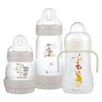 Kit 2 Mamadeiras Mam Easy Start Anticólica Starter Set 130ml 260ml e Copo de Transição com Alça Mam Trainer Night 220ml