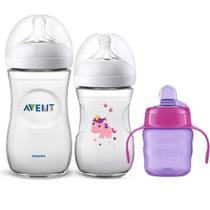 Kit 2 Mamadeiras Pétala + Copo Com Alça Roxo 200ml Philips Avent