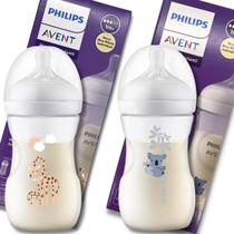 Kit 2 Mamadeiras Philips Avent Decorada Pétala 3.0 Girafa Coala 260 Ml Bico Nº3 Fluxo Médio
