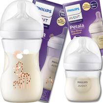 Kit 2 Mamadeiras Philips Avent Pétala 125ml Transparente e 260ml Decorada Coala ou Girafa Com Bicos 0m RN a 3m