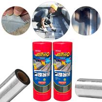 kit 2 Manta asfaltica adesiva aluminizada Impermeabilizante Para Telhados, lajes, chapas 45cm X 10m