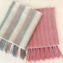 Kit 2 Mantas Artesanais Rosa E Pistache Faixa Para Sofá Cama E Poltronas 1,80x 1,20M Decoração Casa