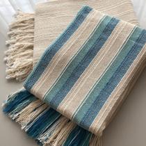 Kit 2 Mantas Para Sofá Azul De Faixa E Cru Luxo 100% Algodão Tear Mineiro Artesanal Kit 2 Mantas Para Sofá Azul De Faixa E Cru Luxo 100% Algodão Tear Mineiro Artesanal