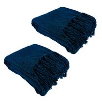 Kit 2 Mantas Para Sofá Azul Escuro 240x180 em Algodão Kit 2 Mantas Para Sofá Azul Escuro 240x180 em Algodão