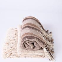 Kit 2 Mantas Para Sofá Cru E Marrom Faixa Xale Decorativo 1,20X1,80 100%Algodão Tear Mineiro