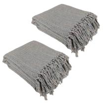 Kit 2 Mantas Para Sofá Vermelha 240x180 em Algodão Cor:Cinza