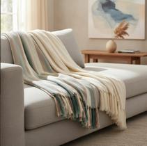 Kit 2 Mantas Pra Sofá Xale Decorativo Pistache Faixa E Cru 1,20x1,80m Luxo Tear Mineiro Kit 2 Mantas Pra Sofá Xale Decorativo Pistache Faixa E Cru 1,20x1,80m Luxo Tear Mineiro