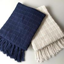 Kit 2 Mantas Xale Para Sofá E Peseira De Cama Azul Marinho E Cru Xale 1,20X1,80 M Artesanato Mineiro Decoração Casa