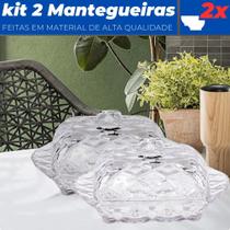 Kit 2 Mantegueiras Porta Manteiga de Vidro Transparente c/ Tampa Café da Manhã - Dagia Importação