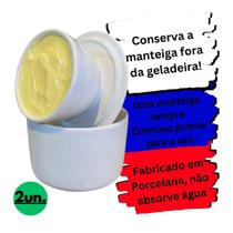 Kit 2 Manteigueiras Francesas Porcelana Branca mantem Cremosa Fácil