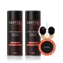 Kit 2 Maquiagem de Cabelo Fibra Capilar Corbertura de Falhas Cabelo Preto Vertix 25g