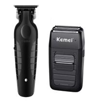 Kit 2 Máquinas de Acabamento Profissional Barbearia Kemei 2299-1102 Recarregável