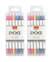 Kit 2 Marcador Artístico Evoke Dual Brush Neon Blister Com 6 Cores