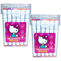 Kit 2 Marcadores Hello Kitty 24 Cores Art Marker Ponta Dupla Com Estojo Acrilico Oficial Licenciado