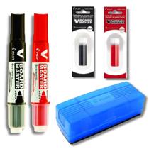Kit 2 Marcadores Quadro Branco Recarregável + 2 Refil Marcadores + Apagador de Quadro Branco PILOT Kit 2 Marcadores Quadro Branco Recarregável + 2 Refil Marcadores + Apagador de Quadro Branco PILOT