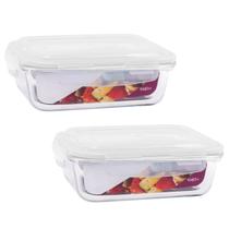 Kit 2 Marmita De Vidro De 1040 Ml Com Tampa Hermética Retangular
