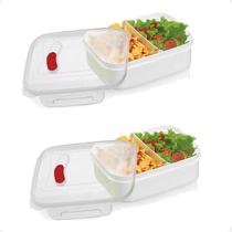 Kit 2 Marmita Due Com 2 Divisórias Para As Comidas 600Ml