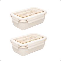 Kit 2 Marmita Hermética com talheres de bambu e PP off white 1,1L