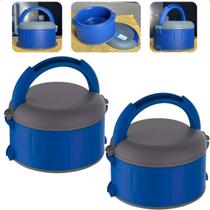 Kit 2 Marmita Térmica Plus 1,5l Simples Azul Com Alça e Tampa Rosca Soprano