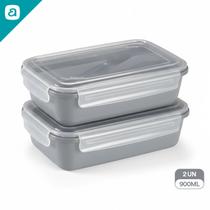 Kit 2 Marmitas 900ml com Porta Talheres e Travas para Micro-ondas e Freezer Plástico Reutilizável Kit 2 Marmitas 900ml com Porta Talheres e Travas para Micro-ondas e Freezer Plástico Reutilizável
