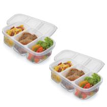 Kit 2 Marmitas Prática Com 3 Divisões 1,1Litros Transparente
