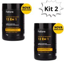 Kit 2 Máscara de Tratamento Fattore 12 em 1 - 1kg Profissional Tratamento Intenso Restauração Pós Escova Definitiva