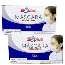 Kit 2 Máscara Descartável Tripla Branca Com 50Un SSPlus -QLB