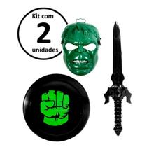 Kit 2 Máscara Escudo e Espada herói Verde Huk Infantil