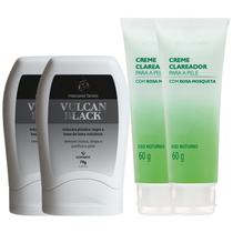 Kit 2 Máscara Facial Vulcan Black Remove Cravo + 2 Creme Clareador Rosa Mosqueta