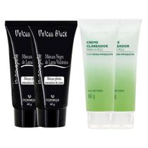 Kit 2 Máscara Facial Vulcan Black Remove Cravo + 2 Creme Clareador Rosa Mosqueta