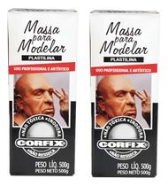 Kit 2 Massa Modelar BRANCA (Tipo Clay) Plastilina 1kg - CORFIX