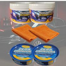 Kit 2 massa polir + 2 cera restauradora + 2 pano microfibra Kit 2 massa polir + 2 cera restauradora + 2 pano microfibra