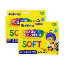 Kit 2 Massinha de Modelar Acrilex Soft Abelinhas 12 Cores