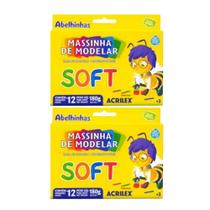 Kit 2 Massinha Escolar para Modelar 12 Cores Acrilex Soft Abelhinha