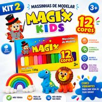 Kit 2 Massinhas de Modelar Magix Kids 12 Cores Infantil Não Tóxica 130g Criatividade e Diversão