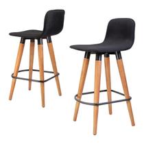 Kit 2 Meia Banquetas Línea em Carvalho c/ Aço e Linho Preto