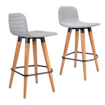 Kit 2 Meia Banquetas Línea em Madeira Aço Luxo e Linho Cinza