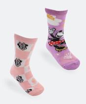 Kit 2 Meias Infantil Estampa Minnie Disney Rosa